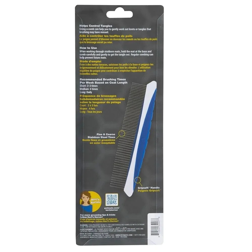 JW Pet Company 8-Inch Gripsoft Rotating Comfort Comb, Dog Fine and Coarse blue